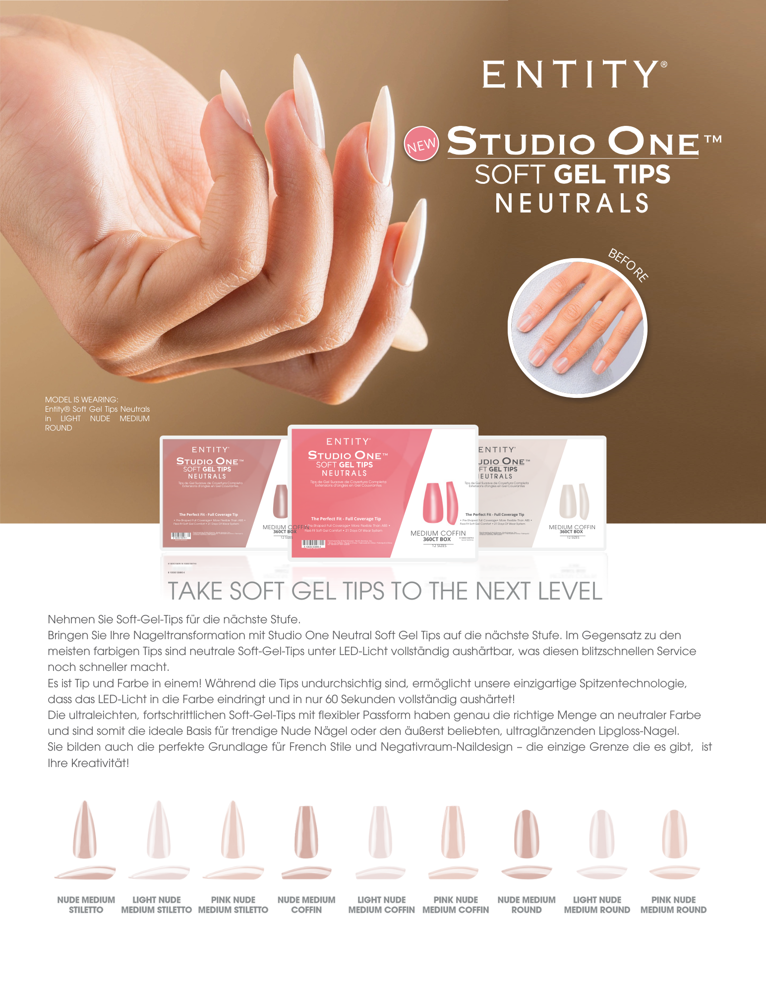 Soft Gel Tips- Medium Coffin Nude